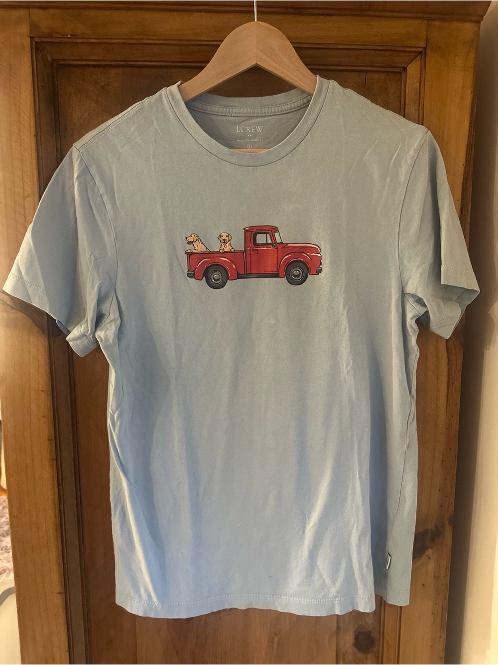 J. Crew Men's Light Blue Dog Truck Graphic T-Shirt Small